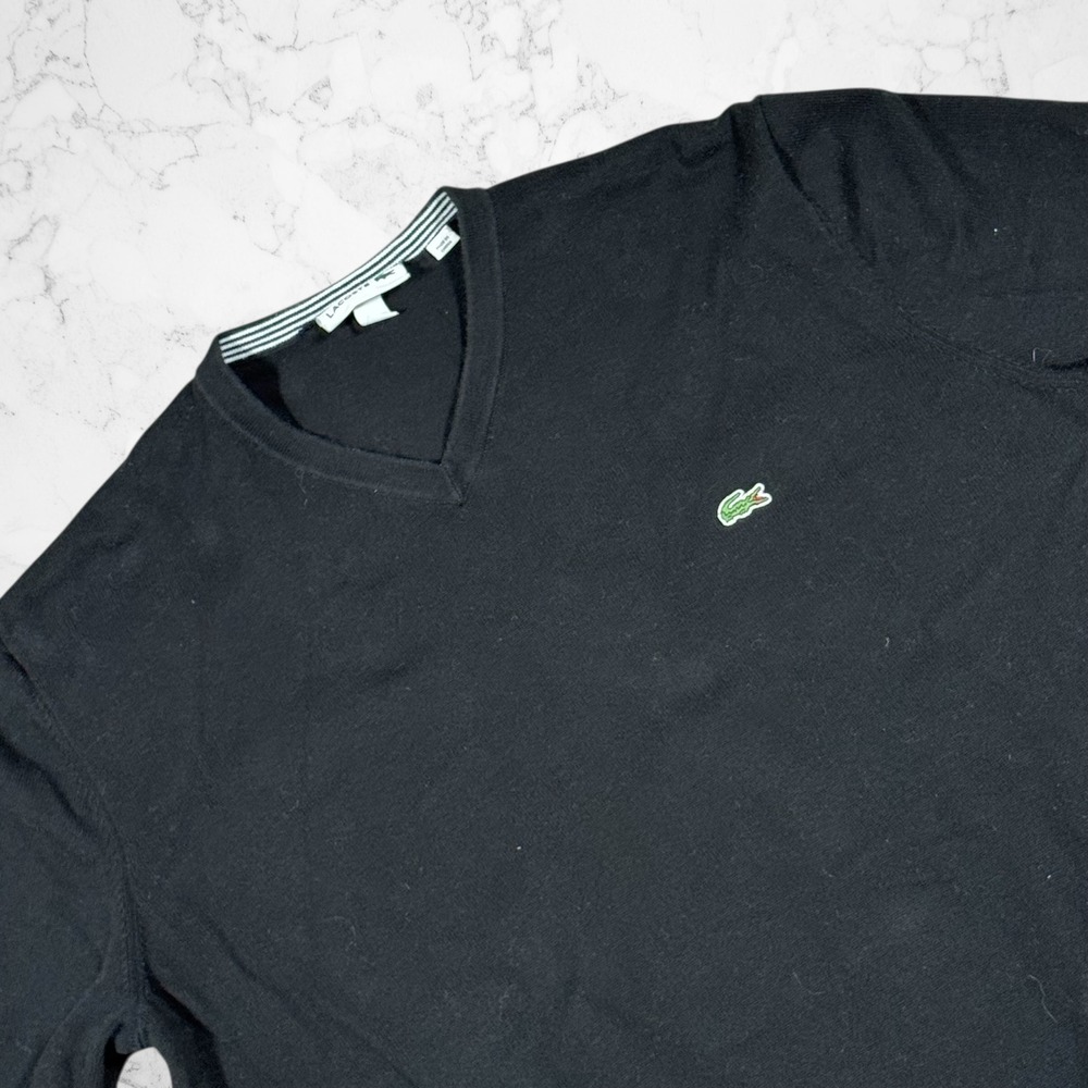 Lacoste Mens V-Neck organic Cotton Sweater Black AH7003 Size L‎ FR 5